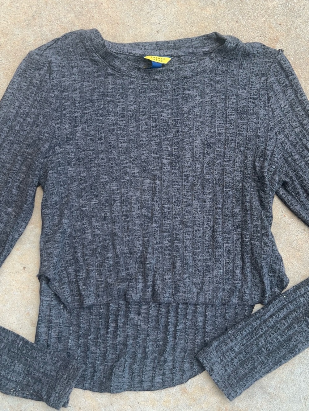 Ribbed Long-Sleeve Crop Top - Dark Charcoal